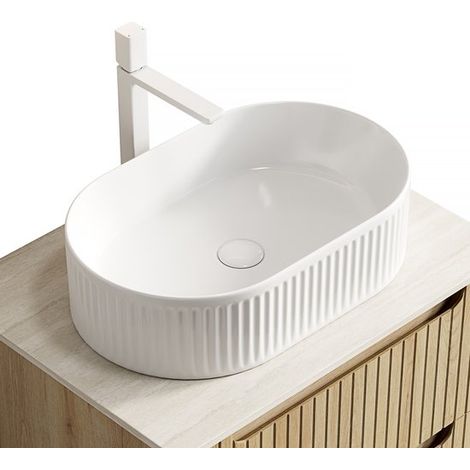 Ovales, kratz- und wasserfestes Keramikwaschbecken, Armatur, Ablaufgarnitur, Unterschrank nicht enthalten – 49 x 31 x 13 cm – für Erwachsene, Kinder und Senioren – Weiß (1/5)
