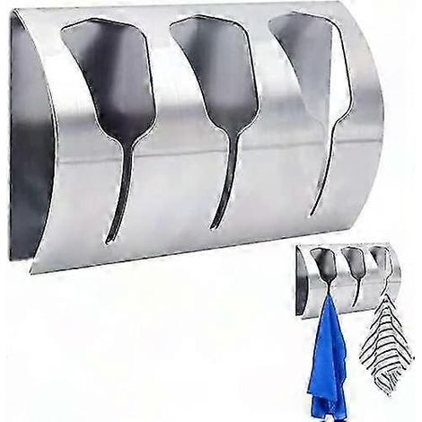 Porte-serviette adhésif en acier inoxydable - Support mural sans perçage à 3 crochets pour cuisine et salle de bain, fixation autocollante résistante (1/5)