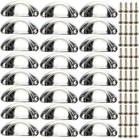 Lot de 24 poignées de meubles coquille vintage – Boutons semi-circulaires en fer avec finition chrome – Dimensions 82 x 35 mm avec vis (1/5)