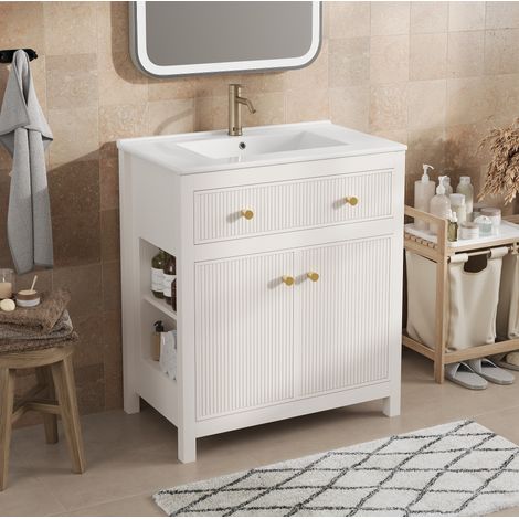 Mobile lavabo da bagno 81x46,5x86,5 cm con 1 cassetto, 1 anta e chiusura ammortizzata, bianco (1/5)