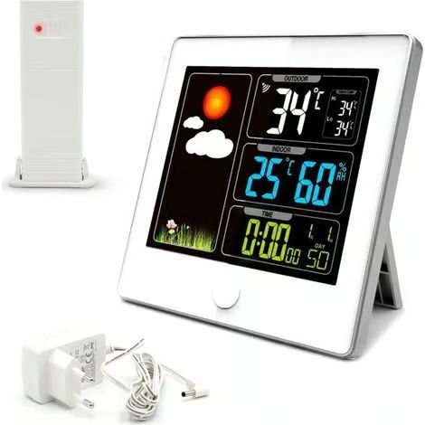 Station météo ALOVEZ Color My Day - Écran LCD couleur - Température, humidité, heure et date - Chargeur inclus - Blanc (1/4)