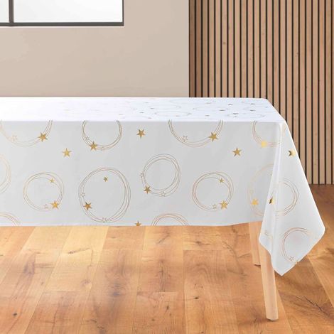 Nappe Imprimé Métallisé "Star" 140x240cm Blanc & Or