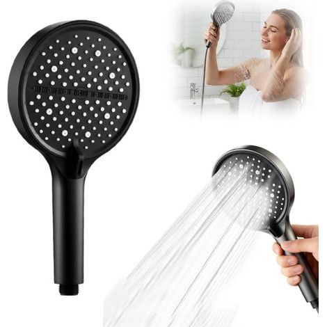 Soffione doccia, ampio pannello frontale da 130 mm, 4 tipi di getto, finitura cromata ad alta pressione, pannelli frontali in silicone, facile da pulire, regolazione universale. (1/5)