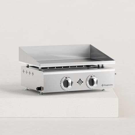 Plancha à gaz 2 feux inox massif – Surface de cuisson 53 x 35 cm – Puissance 5 kW – Température maximale 350°C