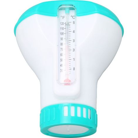 Distributeur de pastilles de chlore pour piscine, doseur flottant avec thermomètre, couleur bleu lac (modèle fournisseur : K-1067B, doseur flottant de 5 pouces)