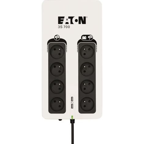 Inverter/Power Strip/Surge Protector - EATON 3S 700 FR - Off-line UPS - 3S700F - 700VA (8 French sockets + 1 telephone protection socket + 2 (1/4)