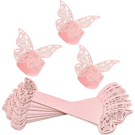 royaluxe-Lot de 50 Ronds de Serviette Creux en Papier Papillon réfléchissant Brillant pour Mariage, Banquet, dîner, décoration de Table (Rose)