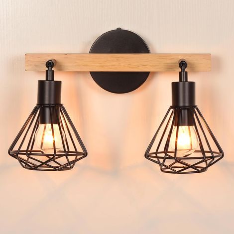 2 Applique Murale, Design Industriel, Métal Et Bois, Angle Réglable, Pour Salon Chambre (1/5)
