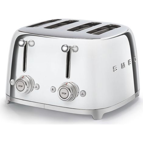 Smeg – Grille-pain 4 tranches TSF03SSEU – Puissance 2000W – Finitions inox – 6 niveaux de brunissement – Tiroir ramasse-miettes amovible