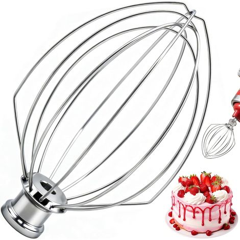 Batidora de acero inoxidable de 6 varillas, apta para la batidora KitchenAid de 5 cuartos con elevador, de alta resistencia, de 6 varillas, que se puede utilizar para batir huevos, crema y glaseado. (1/4)