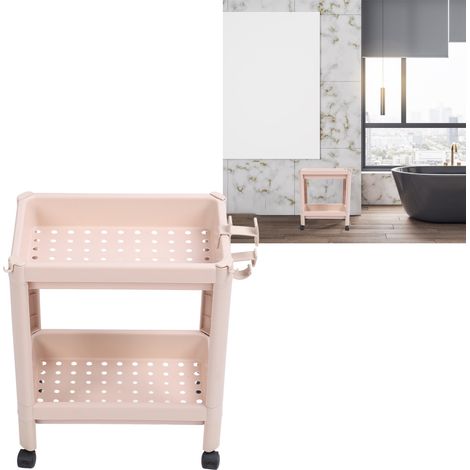 Étagère de rangement beige sur pied pour salle de bain, étagère de rangement étroite pour salle de bain, à deux niveaux (1/5)