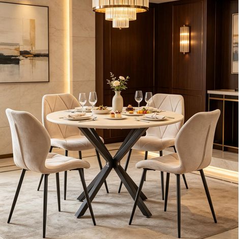 4er-Set Esszimmerstühle mit Leinenbezug und Metallbeinen Beige OKWISH (1/5)