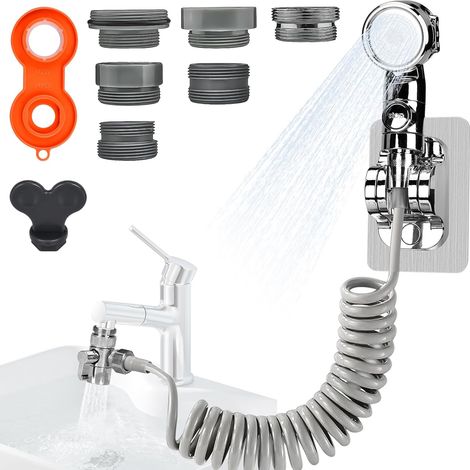 Douchette Lavabo Avec Tuyau Extensible de 3m, Adaptable Sur Robinet - Ensemble Pommeau de Douche Pour Salle de Bain, Pet Douche, Laver Les Cheveux ou Nettoyer L'évier (1/5)