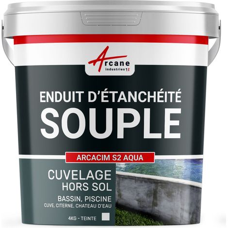 Arcane Industries – Enduit d'étanchéité souple pour piscine et bassin – Résistance à la pression 4 bars – Application facile sur supports fissurés – 4 kg Blanc