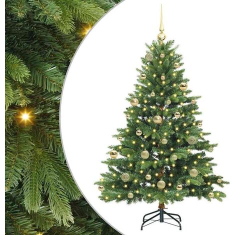 Sapin de Noël artificiel avec 150 lumières LED, vert, 150 cm, en PE et PVC. (1/5)