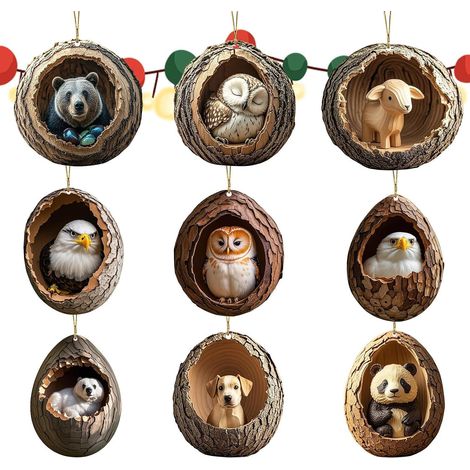 Décorations d'animaux pour Arbre de Noël - Suspension Acrylique 2D  Motif Animal pour Sapin - 9 Ornements Mignons Suspendus pour Rétroviseur Sac à Dos Décorations (1/5)