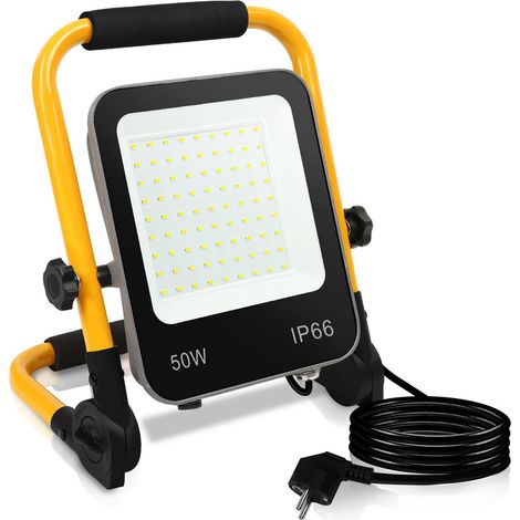 Randaco Proiettore a LED con treppiede IP66 proiettore da cantiere 50W bianco freddo per esterno (1/5)
