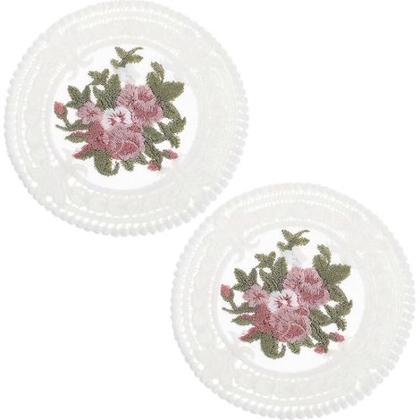 Dessous de verre en dentelle florale blanche brodée de fleurs pour la décoration (lot de 2) (1/5)