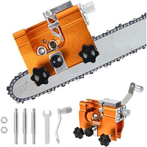 Affûteuse de tronçonneuse,kit de gabarit d'affûtage de chaîne de tronçonneuse avec 3 coupeurs en carbure et 1 clé, outil d'affûtage portable à manivelle pour tous les types de scies à chaîne (1/5)
