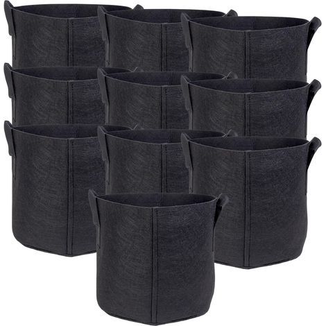 Packung mit 10 Pflanzsäcken à 5 Gallonen (ca. 19 Liter) - 30 x 25 cm - mit Griffen, geeignet für Gärten, Gewächshäuser, Blumentöpfe und Kartoffelpflanzung. (1/5)