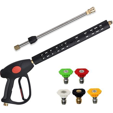Set di pistola per pulizia ad alta pressione con asta di prolunga, multifunzionale, 4000 psi, realizzata in ottone/acciaio inossidabile/plastica tecnica, nera (1/5)