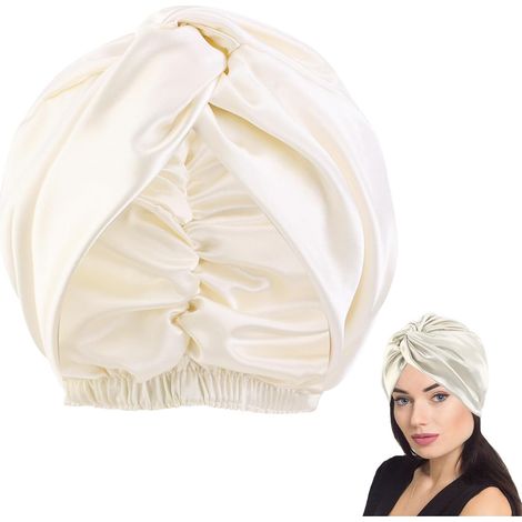 Luxury Silk Satin Hair Bonnet Pour Dormir - Champagne, Cheveux BoucléS Amicaux, Enveloppe De Cheveux De Soie Unisex RéGlable (1/5)