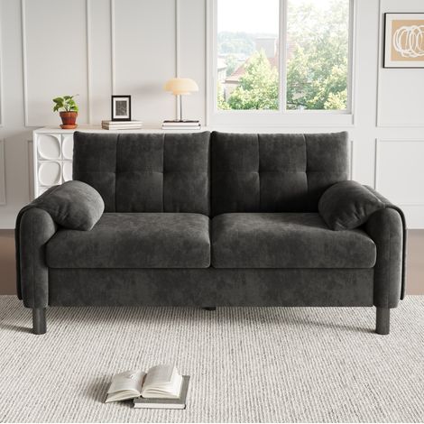 Divano 2 posti 158x80x88.5 cm grigio in chenille con tasche laterali e cuscini spessi (1/5)