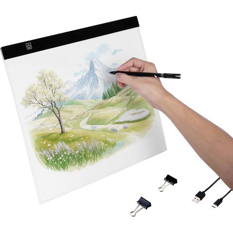 Panneau lumineux B4, table lumineuse LED ultra-mince et portable, alimentée par USB pour traçage, peinture diamant, dessin et croquis (Noir) (1/5)
