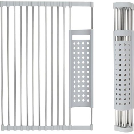 Séchoir Vaisselle Énroulable, Égouttoir à Vaisselle Pliable au-Dessus de l'évier, Egouttoir Vaisselle Roulant INOX pour Rangement Comptoir Cuisine Assiettes Fruits Légumes (Gris, 46 x 33cm) (1/5)