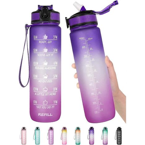 946 ml (32 oz) Wasserflasche mit Zeitmarkierung und Strohhalm - 1 L tragbare und wiederverwendbare Sportwasserflasche, mattierte Farbe, für Männer, Frauen, Kinder, Studenten und Büro. (1/5)