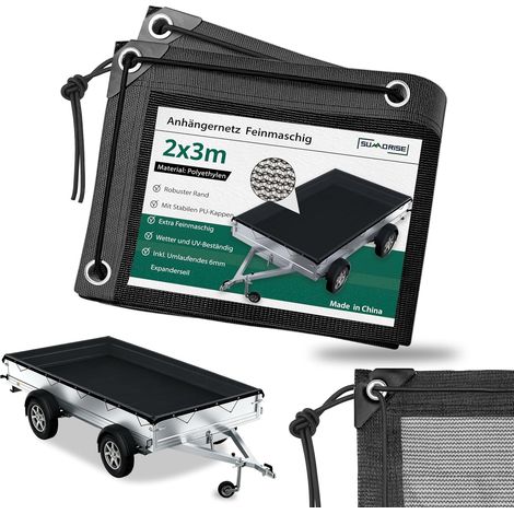 2x3M Filet de remorque à Mailles Fines - Filet de sécurité pour remorque avec Corde en Caoutchouc - Filet de Protection Robuste pour Transporter en Toute sécurité des caisses, des Bagages et (1/5)