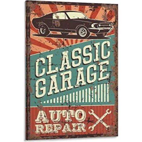 Poster Vintage - Garage - Réparation de Voitures - Métal - Rectangulaire - Décoration Murale (1/2)