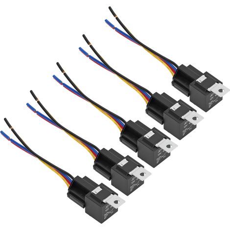 Lot de 5 Relais Auto 12V 40A 5 Broches avec Support et Faisceau de Câbles pour Véhicule (1/5)