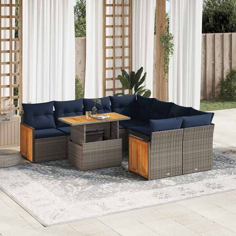 Set sofás jardín y cojines 9 pzas ratán sintético acacia gris vidaXL (1/5)