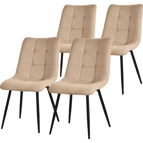 ML-Design Set di 4 Sedie per Sala da Pranzo Marrone Chiaro Poltrona da Soggiorno con Rivestimento in Tessuto e Gambe in Metallo Nero Sedia da Cucina con Schienale Poltrone Imbottite per Ufficio