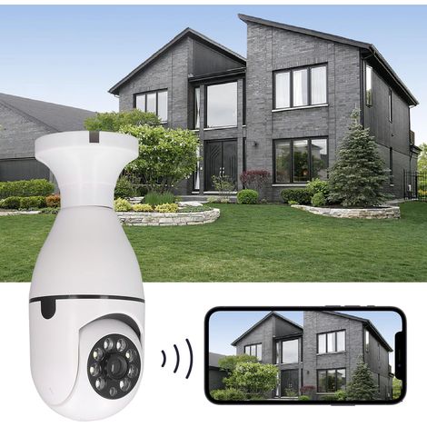 Caméra ampoule E27 sans fil WiFi intelligente panoramique 360° pour la surveillance bébé en intérieur HD avec vision nocturne, 110-240 V (1/5)