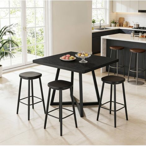 Quadratischer Esstisch 80/80 cm im Industrial-Design, Schwarz mit Vintage-Holzoptik (1/5)