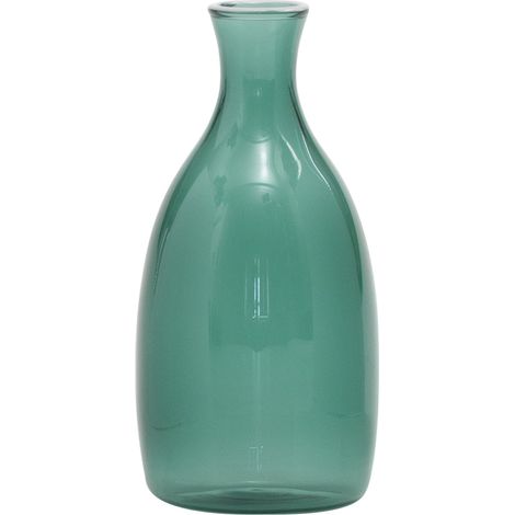 Vasetto Un Fiore capacità 35 cl in vetro borosilicato soffiato a mano con decoro bianco su imboccatura, colore verde lago per decorazione interni