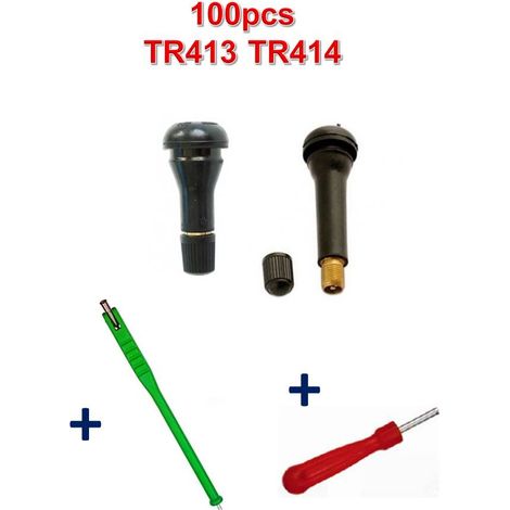 Kit 100 Valves TR413 et TR414 + Tire Valve + Démonte Obus