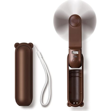 MINKUROW Tragbarer Mini-Ventilator, 3-in-1-Handventilator, wiederaufladbarer Handventilator, batteriebetriebener Ventilator [14-21 Stunden Betrieb] mit Powerbank, Taschenlampenfunktion-Braun (1/5)