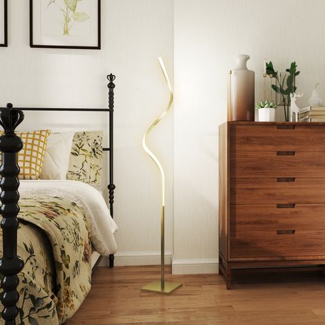Lampadaire LED spiralé avec 3 niveaux de luminosité et interrupteur au pied, doré (1/5)