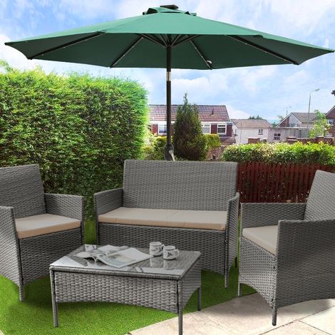 2.7M Solar LED Outdoor Parasol Garden Patio Tilt Crank Sun Shade Round Umbrella Green