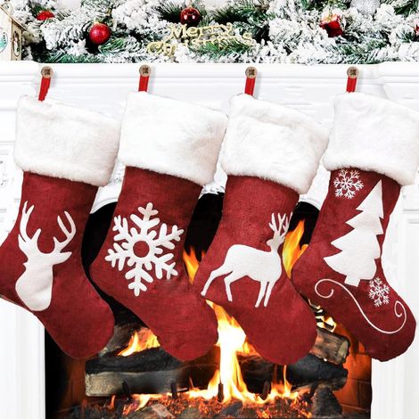 grandi calze di Natale appese per albero di Natale, decorazione del camino, Babbo Natale, renne, pupazzo di neve, calze di Natale per caramelle, biscotti, sacchetti regalo, calzini di Natale (2)