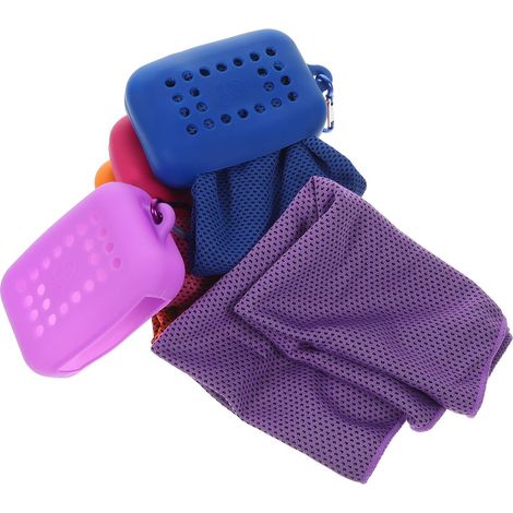 4 Stück Pack Schnelltrocknende Kühlhandtücher aus Polyester mit Silikon Etui Hochsaugfähig und Waschbar für Yoga und Golf für Familie und Freunde (1/5)