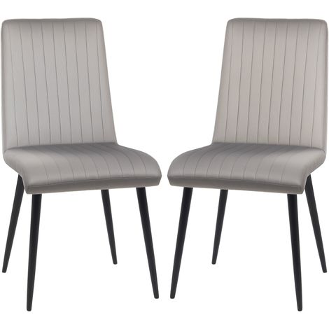 Set 2 Sedie da Cucina Imbottite e Salvaspazio con Gambe in Acciaio, 43x58x90 cm, Grigio e Nero