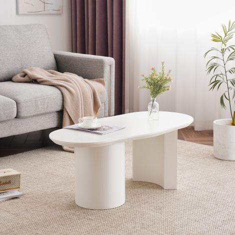 316101102WAA Tavolino da caffè bianco irregolare, stabile e resistente, lungo 100 cm - MDF di alta qualità, superficie laccata, piacevole al tatto, piano irregolare ed elegantemente curvo (1/5)