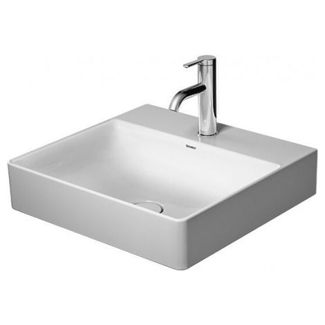 Lavabo DU Furniture DuraSquare 500 mm, blanc, sans trop-plein, avec bonde de trop-plein, 3 bondes, finition sablée, WG