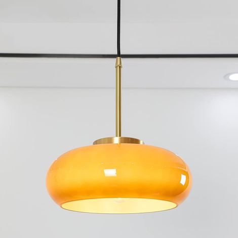 Lampe à suspension nordique en cuivre avec abat-jour en verre jaune, table à manger luminaire de plafond suspendu pour îlot de cuisine, mini lustre de décoration de chevet de chambre à coucher (1/5)