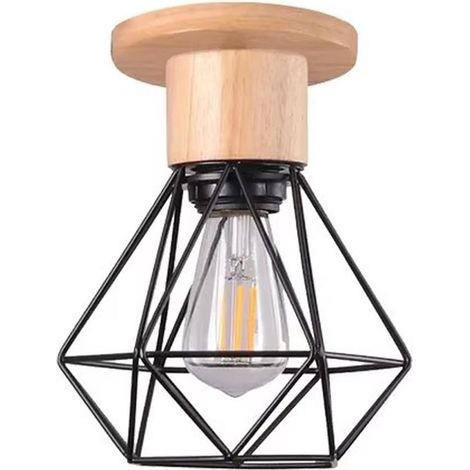 Lámpara de techo, Lámpara de techo LED redonda, Pantalla de jaula metálica geométrica negra, 15,5 cm de diámetro, cocinas, Colores: negro y beige (1/5)