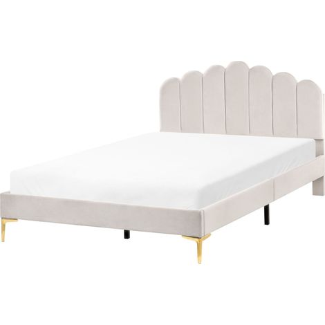 Letto matrimoniale 140 x 200 cm velluto EU con gambe in metallo testata e rete a doghe Bianco Sporco Sauvian